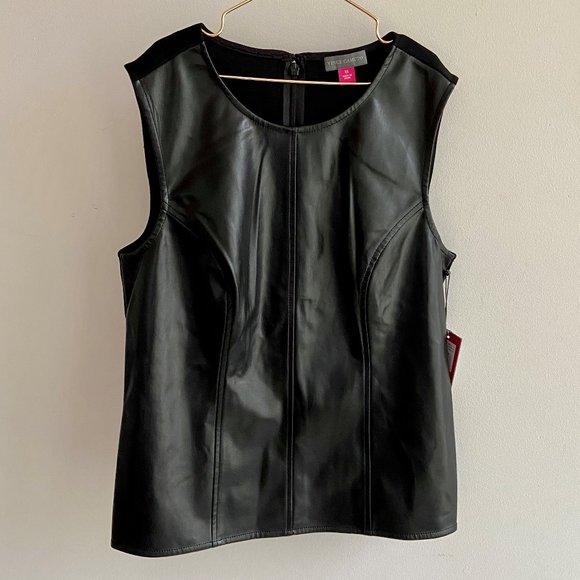 🖤6x HP!🖤 NWT Vince Camuto Black Faux Leather Top - Picture 4 of 10